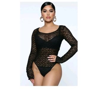 Fashion Nova Lace Be Honest Sheer Bodysuit Size S